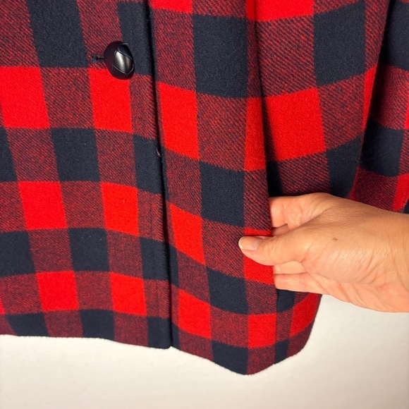 Talbots Red Buffalo Plaid Wool Coat Preppy Classic - Picture 5 of 8